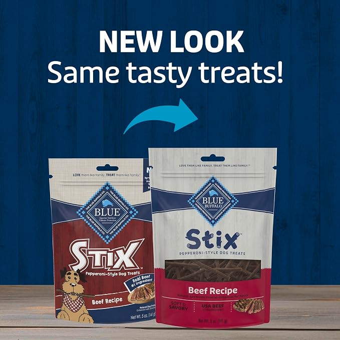 Blue Buffalo Stix Beef Pepperoni-Style Dog Treats, 5 oz | Real Beef #1 Ingredient, Soft & Easy to Tear, Developed by Veterinarians & Nutritionists, Great for Training