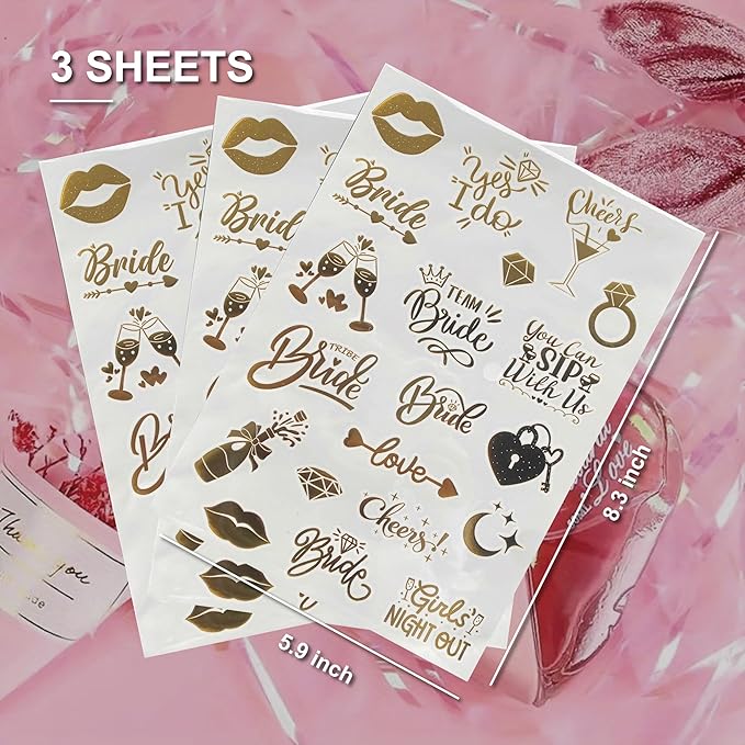 Bride's Babes Bachelorette Temporary Tattoos, Bride Tribe Cheers Gold Metallic Tattoos for Bachelorette Party Bridesmaid Favors Decorations(Cheers)