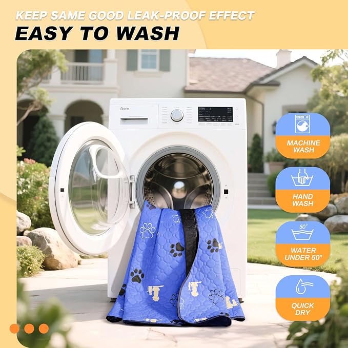 WanpeeGoo Washable Pee Pads for Dogs, Waterproof, 32 x 52 in, 2 Pack, Blue | Super Absorbent, Waterproof and Non-Slip; Washable, Reusable Dog Pads for Crates, Playpens, Floors, Furniture and Travel
