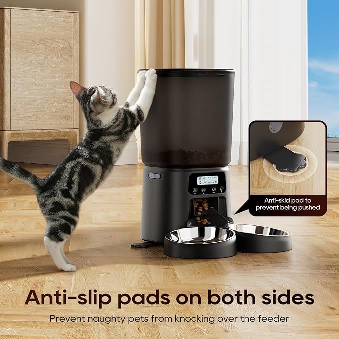 Petrice Automatic Cat Feeder for 2 Cats, 6L/25 Cups Cat Food Dispenser Programmable 30 Portions 6 Meals per Day, Timed Pet Feeder for Kitty Small Dogs with 10S Voice Record, Easy Setup, Black