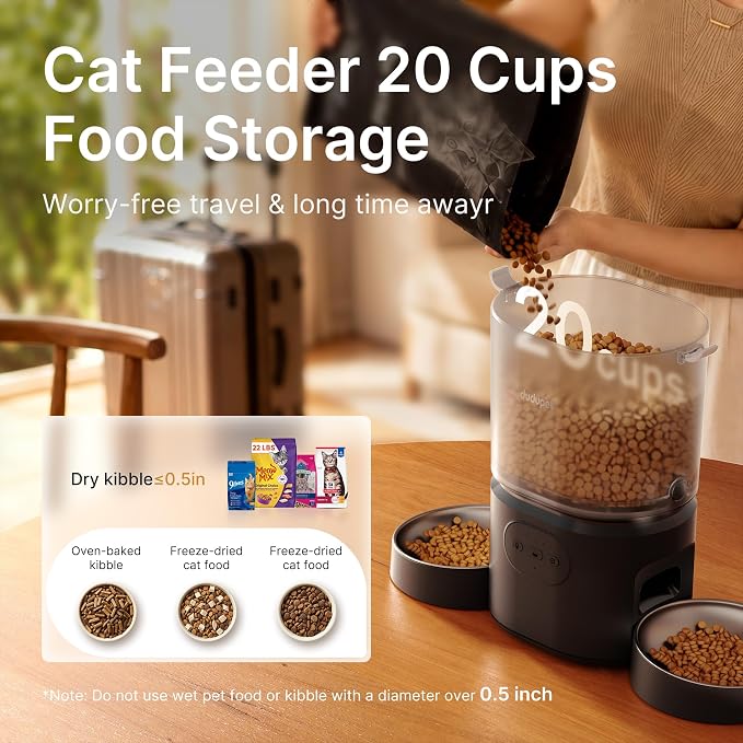 Automatic Cat Feeder for 2 Cats, Dual Cat Feeder with 5G WiFi APP | Cat Food Dispenser App Control, Timed Precise Feeding, Portion Control, 5L Auto Pet Feeder, Double Stainless, Voice Recorder