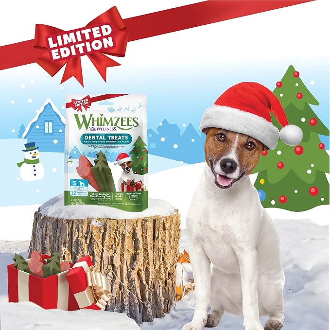 Wellness WHIMZEES Holiday Natural Dog Dental Treat, Christmas Winter Seasonal Gift, Chews, Freshens Breath, Small Size, 6.3 oz Bag, 12 Count