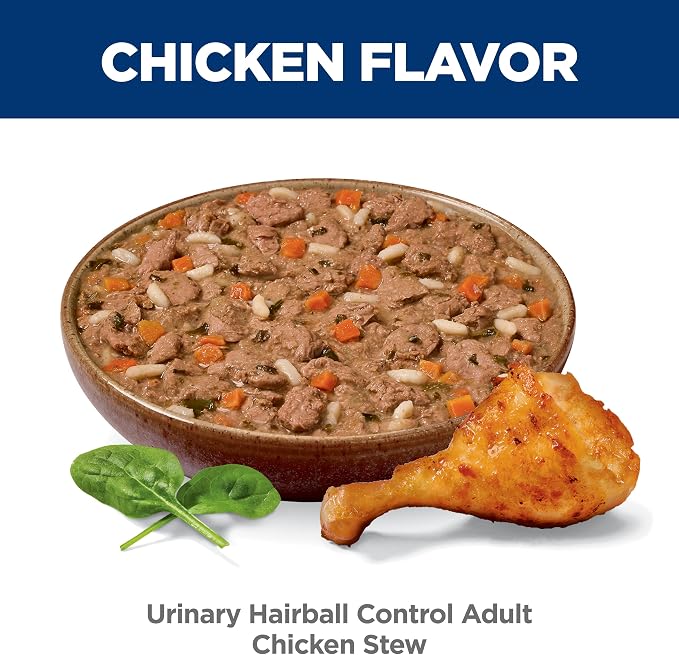 Hill's Science Diet Adult Urinary & Hairball Control Wet Cat Food | #1 Veterinarian Recommended, Chicken Stew, 2.9 oz. Cans, 24-Pack