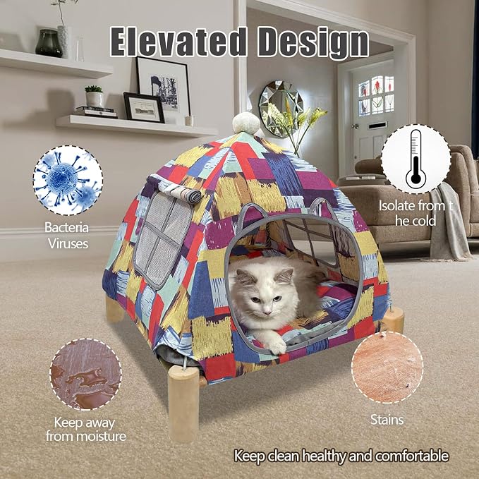 Pozico Portable Cat Tent Bed – Lightweight Foldable Cat House with Soft Washable Cushion, Warm Enclosed Cave for Kittens, Indoor Cats & Small Dogs