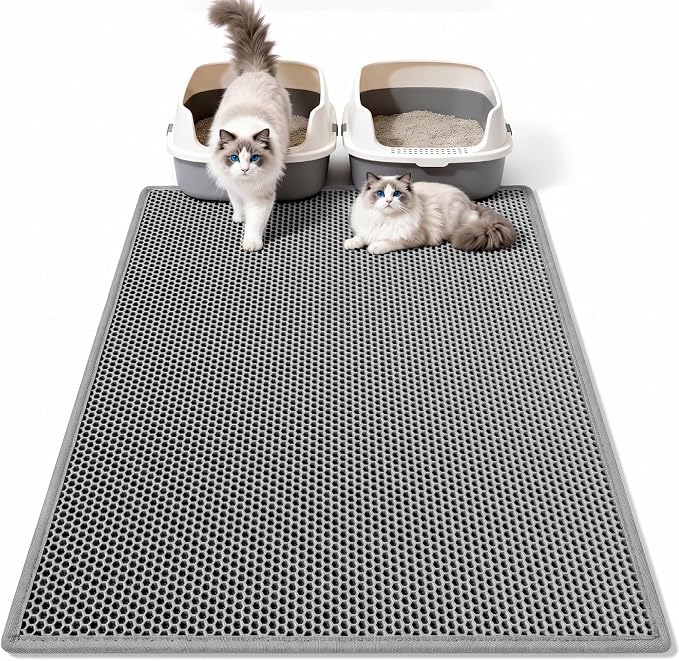 Pieviev Cat Litter Mat, Double-Layer Waterproof Litter Trap, 36" x 30" Gray | Honeycomb Design Catches Scattered Particles to Stop Tracking, Urineproof Base Protects Floors, Easy to Clean
