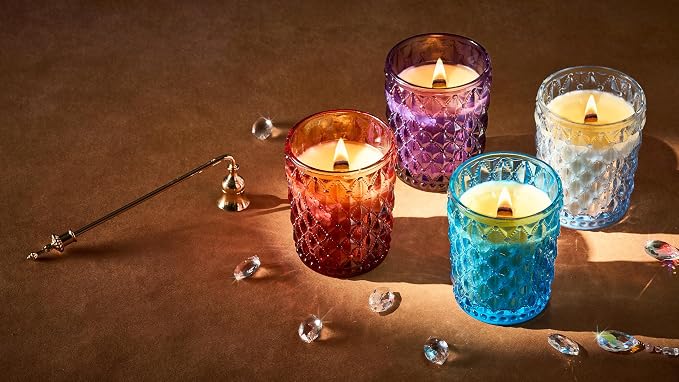 M&SENSE 16.6oz Wood Wick Scented Candle, Non Toxic Soy Wax with Crackling Wick, PearFreesia Scent 100H Burn Long Lasting for Bedroom Kitchen Home Decor, Housewarming Gifts for Family Friends
