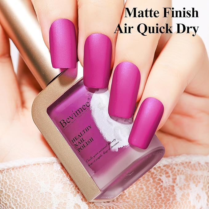 Matte Nail Polish, Air Quick Dry, Hot Pink Nail Lacquer Matte Finish, High Pigmented Long Lasting & Fast Drying Velvet Nail Polish for Valentine's Day Gift Nail Art, Mist Effect 12ml