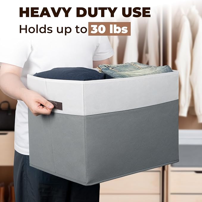 Extra Large Storage Bins 4 Pack - 16x12in Closet Organizers and Storage Baskets for Organizing Clothes Toy Blanket - Fabric Storage Cubes Containers for Shelves - All Room Organization