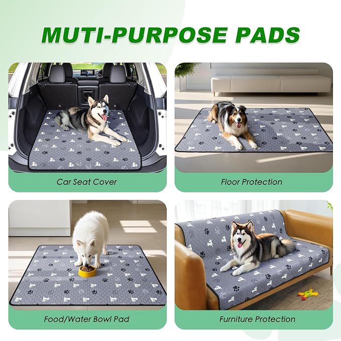 WanpeeGoo Washable Pee Pads for Dogs, Waterproof, 24 x 24 in, 2 Pack, Gray | Super Absorbent, Waterproof and Non-Slip; Washable, Reusable Dog Pads for Crates, Playpens, Floors, Furniture and Travel