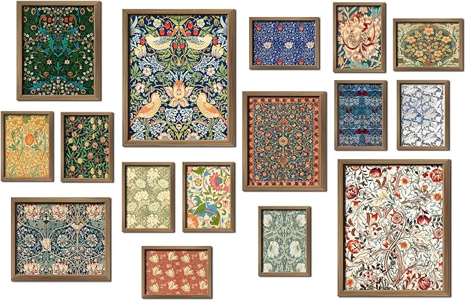 ANERZA 16 PCS William Morris Wall Art Decor, Floral Wall Prints for Bedroom, Vintage Artwork Posters for Room Aesthetic, Wall Collage Kit Pictures for Living Room, Colorful Dorm Gallery Home Decor