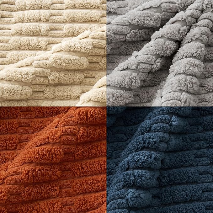 MIULEE Pack of 4 Corduroy Throw Pillow Covers 18x18 Inch Blue and Orange | Boho Farmhouse Modern Retro Soft Striped Pillow Covers,Home Decor for Sofa Living Room,Couch,Bed