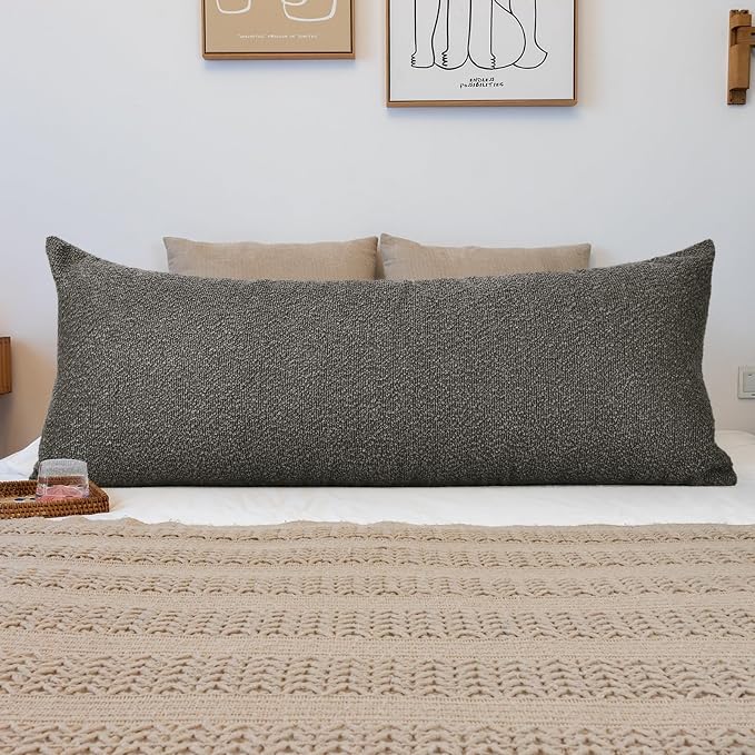 JoraLion 20x54 inch Neutral Boucle Body Pillow Cover, Dark Grey Long Pillow Cover Cozy Soft Cushion Case for Couch Sofa Bed Living Room Home Decor, Pack of 1 (Cover Only)