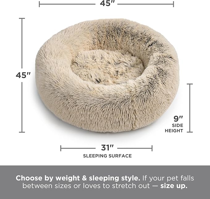 Best Friends by Sheri Original Calming Donut Dog Bed, Gray, XL, 45" | Machine-Washable Cover, Shag Faux Fur, Orthopedic Support, Sense of Security, Water-Resistant Base, XL Dogs Up to 150 lbs