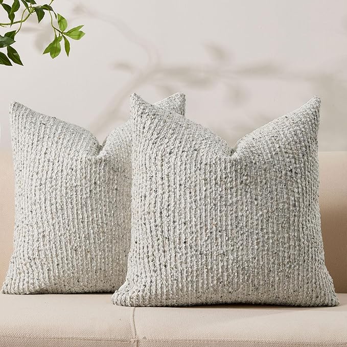 Allorry Throw Pillow Covers 16x16 Soft Wool Cushion Decorative Cream Gray | Cozy Soft Touch,Neutral Textured Boho Cushion Covers Set of 2,for Modern Farmhouse Sofa Bedroom Living Room Decor