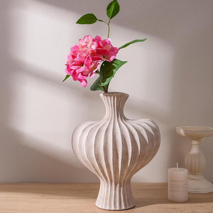 Ceramic Flower Vase Home Decor, 11 in Farmhouse Table Vases Rustic Vintage Living Room Kitchen Bedroom Decorations Pottery Decorative Vases for Flowers House Shelf Office Coffee Desk Dining, Rustic