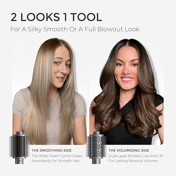 TYMO 4.0 Hair Blow Dryer Brush - Lightweight 3X Faster Drying 5-in-1 Ionic Blowout Hair Dryer Brush Adds Shine, Volume & Fullness for Smooth, Anti-Frizz Straight, Curl & Blowout Styles, Metal Grey