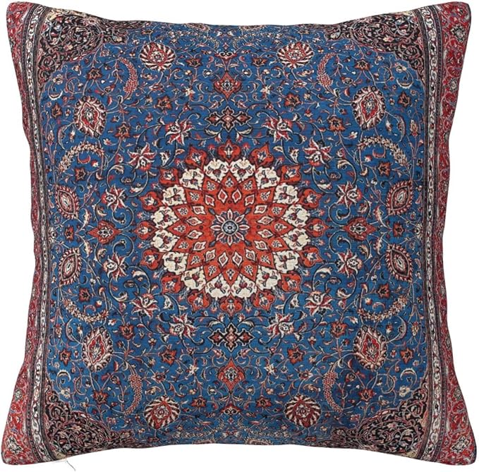 Antique Persian Rug Vintage Blue Print Pillow Covers Decorative Square Throw Pillowcase 18x18 Inch Couch Cushion Cover for Home Decor Living Room Bedroom College Dorm Bed Car Sofa