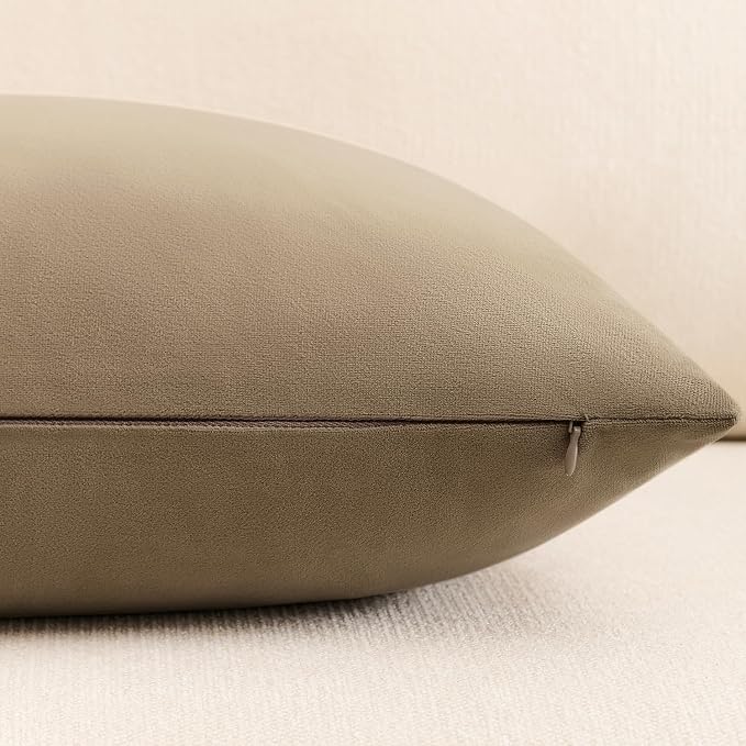 Throw Pillow Covers Set of 2 20x20 Inch Velvet Pillow Covers, Soft Khaki Decorative Covers for Couch Sofa Bed Living Room, Neutral Farmhouse Covers, Home Boho Decor