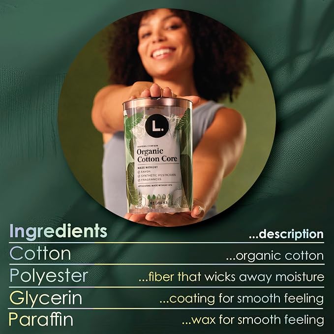 L. Cotton Tampons Light/Regular Absorbency Multipack, Contains an Organic Cotton Core, Made Without Synthetic Pesticides, or Fragrances, 84 Count