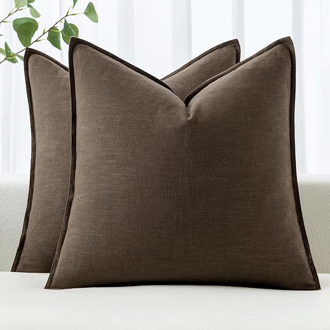 MIULEE Decorative Linen Euro Sham Pillow Covers 22x22 Inch Dark Coffee Chocolate