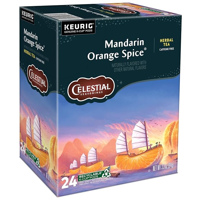 Celestial Seasonings Mandarin Orange Spice Herbal Tea, Single-Serve Keurig K-Cup Pods, 96 Count