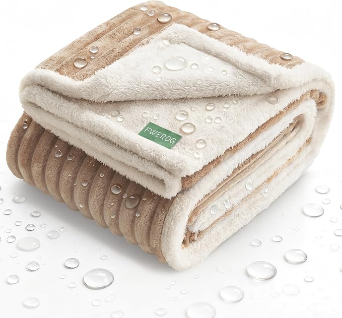 Waterproof Twin Blanket for Bed - Washable Large Dog Blankets for Bed Protector, Thick Cozy Fleece Calming Pet Blankets for Indoors & Outdoors, Linen, 60"x80"