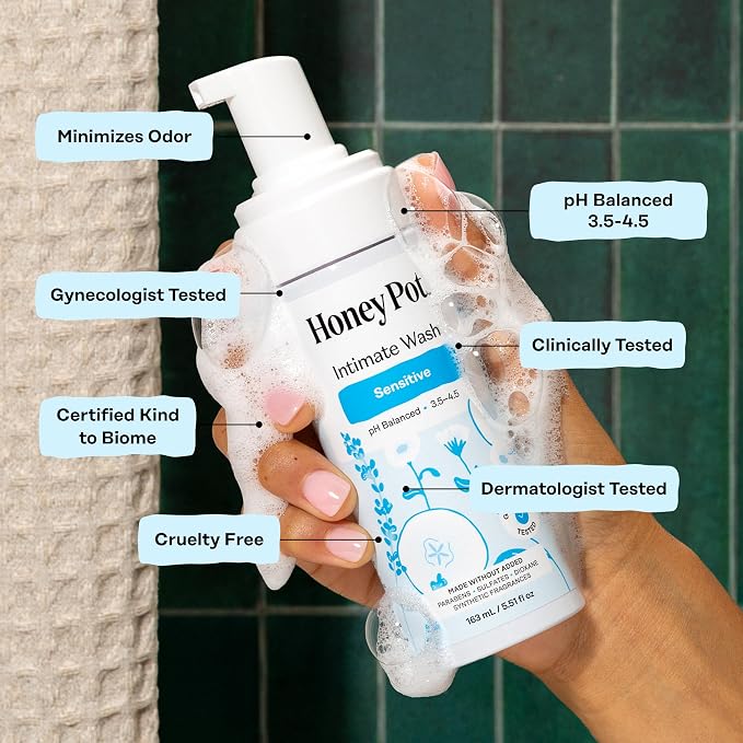 The Honey Pot Company - Feminine Wash - Sensitive - pH Balanced, Herbal Infused Plant-Based Feminine Care for Sensitive Skin - Daily Intimate Cleanser for Women - 5.51 Fl Oz