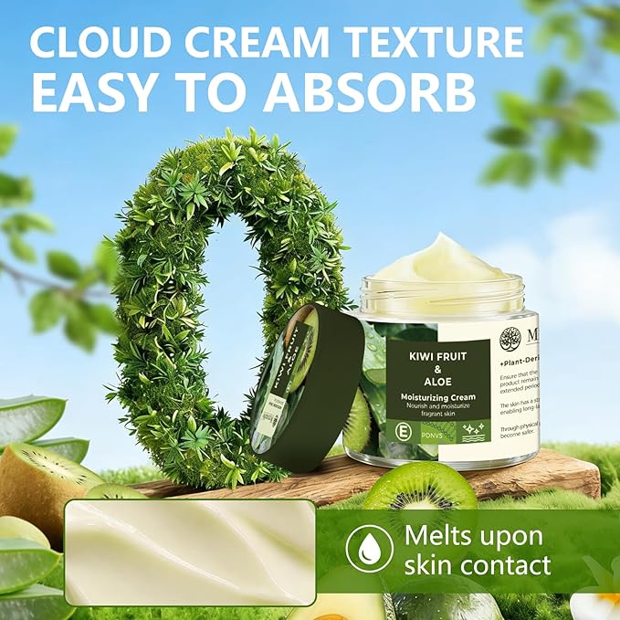 Moisturizing Cream - 200ml Hydrating Body & Face Moisturizer with Shea Butter & Sweet Almond Oil, Vitamin E for Nourishing & Brightening Skin, Long-Lasting Moisturization. (Kiwi Fruit & Aloe)