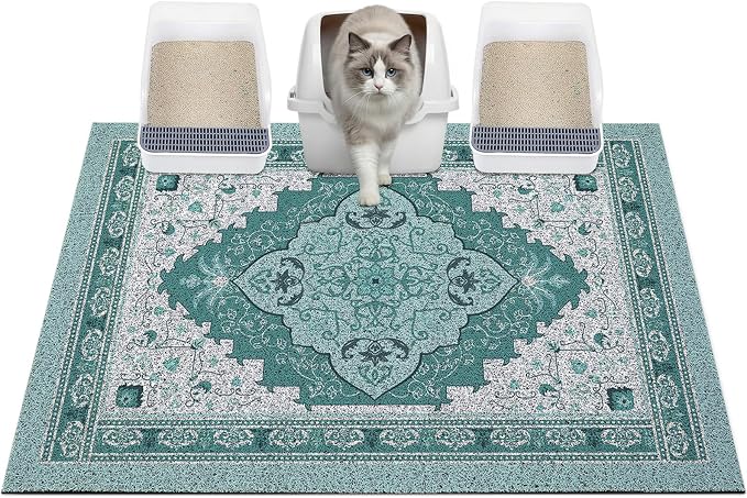 Glittme Cat Litter Mat with Non-Slip Bottom Litter Box Mat 40"X30" Litter Trapping Mat Easy to Clean Washable Cat Food Mat for Kitty,XL
