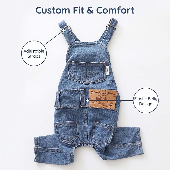 Dog Denim Overalls Pet Jeans Jumpsuit Four Legs Clothes Outfits,L | Adjustable Strap Pet Clothes with Pockets;Soft Washed Jean Outfit for Small Medium Dogs Cats;Halloween Party Dog Costume