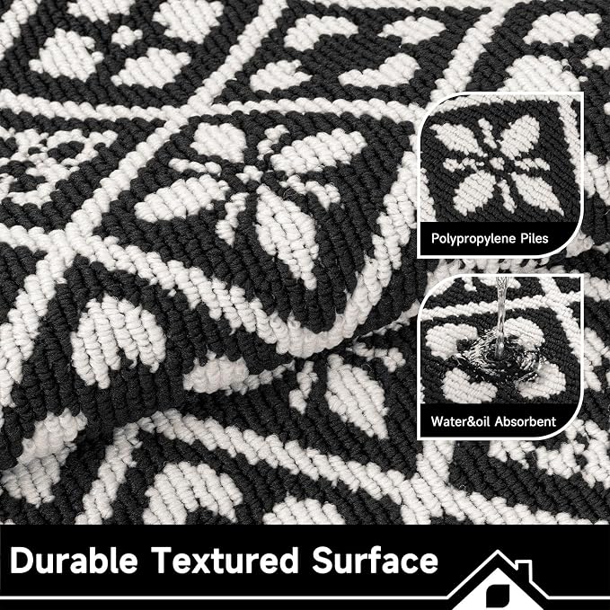 Ileading Laundry Room Runner Rug 2x5ft Non Slip Farmhouse Kitchen Floor Mats with Rubber Backing Machine Washable Indoor Doormat Low-Profile Carpet for Hallway Entryway(Black)