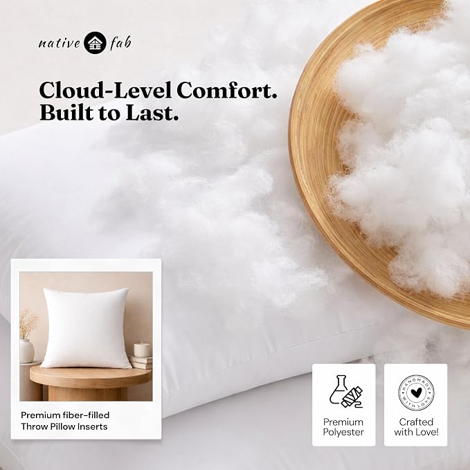 Native Fab Lumbar Pillow Inserts, Pack of 2, 12x20 Inches, White Polyester, Rectangular Throw Cushions for Lower Back Support, Sofa, Office Chair, Bed, Decorative Home Styling & Comfort