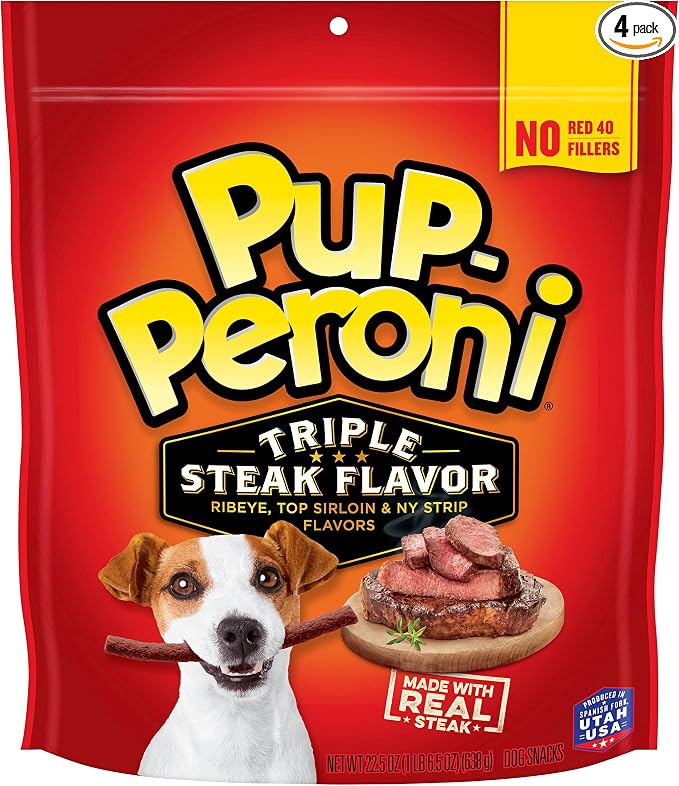 Pup-Peroni Triple Steak Flavored Dog Treats, 22.5 Ounce Bag (4 Count)