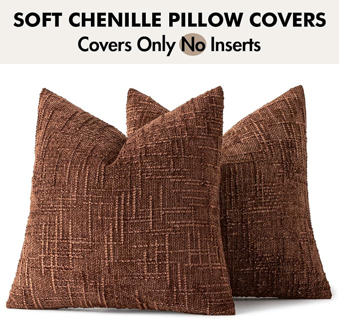 MIULEE Chenille Textured Throw Pillow Covers Terracotta 20x20 Set of 2 | Slubby Decorative Pillows, Boho Farmhouse Rustic Home Decor, Modern Neutral Cushion Covers for Couch Sofa Bed Living Room