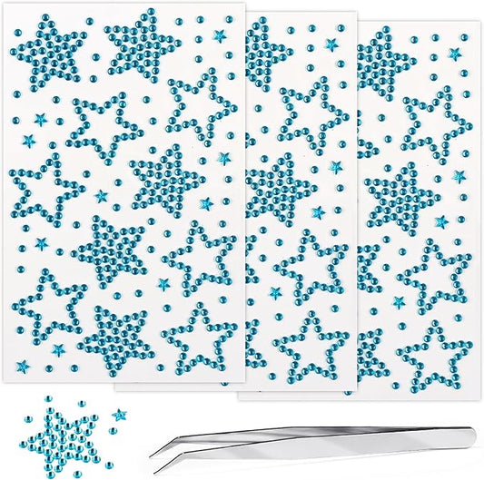 3 Sheers Blue Star Rhinestone Sticker Acrylic Star Gems Stickers Self Adhesive Face Jewels Stick On Face Eye Nail Body Crystal Pearls Jewels Face Sticker Decorative Stickers for Independence Day