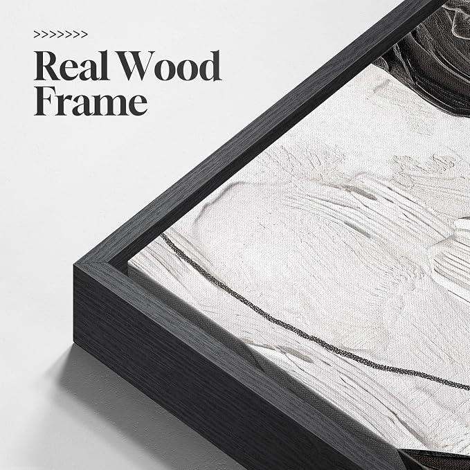 Framed Black and White Modern Abstract Wall Art, 3 Piece Canvas Prints Paintings Artwork for Walls, Minimalist Black White Grey Pictures for Living Room Dining Room Bedroom Office Wall Decor 16x24 In