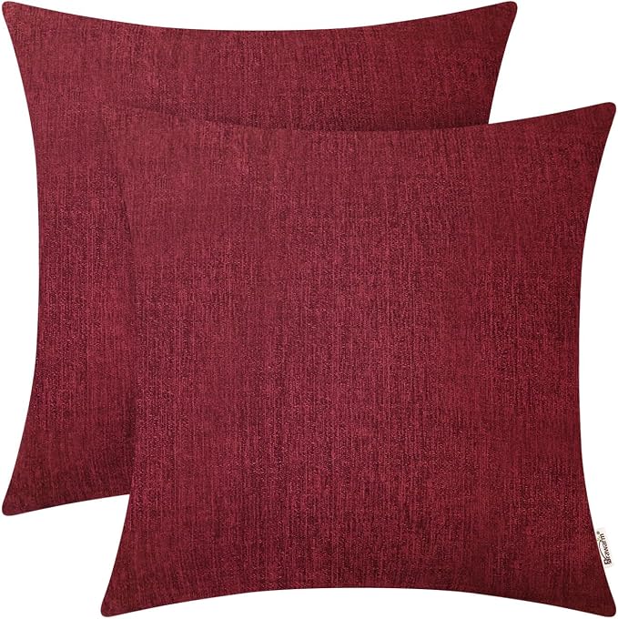 BRAWARM Throw Pillow Covers 20x20 Inches - Burgundy Chenille Pillow Covers Pack of 2, Solid Dyed Soft Chenille Pillow Cases for Couch Sofa Bed Home Decoration
