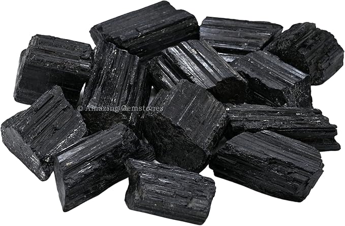Amazing Gemstone Black Tourmaline Crystals Rough Stone in Bulk, 1/2lb Regular Pieces Turmalina Negra Piedra Originales, Large Black Tourmaline Crystal Healing Stones for Protection