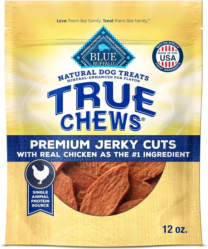 Blue Buffalo True Chews Premium Jerky Cuts Chicken Dog Treats, 12 oz | Real Chicken First, Tender & Tasty, Made in the USA, No Artificial Preservatives