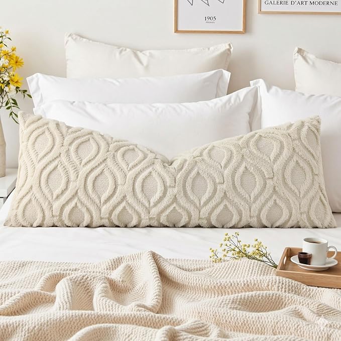 decorUhome Fall Lumbar Plush Soft Beige Throw Pillow Cover 14x36 | Wool Solid Fall Couch Pillow Cover, Accent Modern Farmhouse Neutral Decorative Square Pillow Case for Sofa Bed Living Room