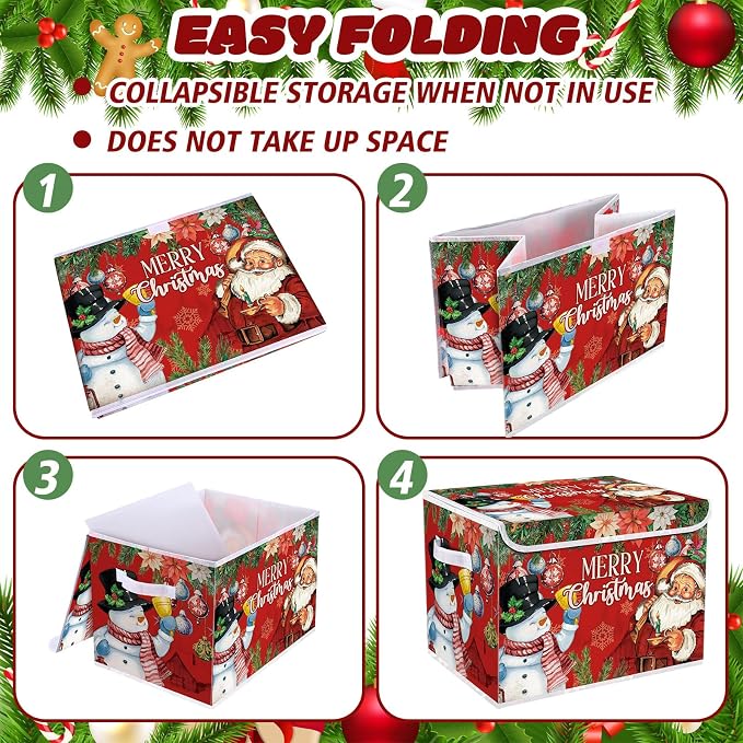 Briwooody Christmas Storage Bin with Lid and Carrying Handle Christmas Foldable Storage Box Large Xmas Decorative Collapsible Container Basket for Organizing Closet Home Bedroom Gift(Santa Claus)