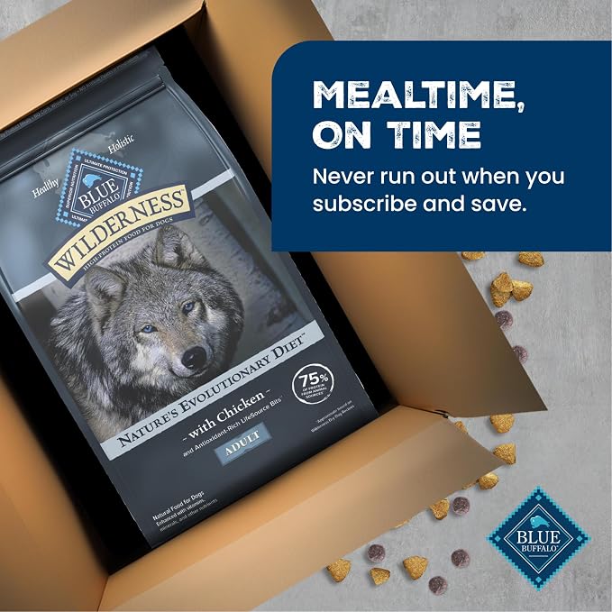 Blue Buffalo Wilderness Chicken & Wholesome Grains Adult Dry Dog Food, 28lb | 39g Protein, Real Chicken #1 Ingredient, Antioxidant-Rich Fruits & Veggies, High Protein to Fuel Adventures