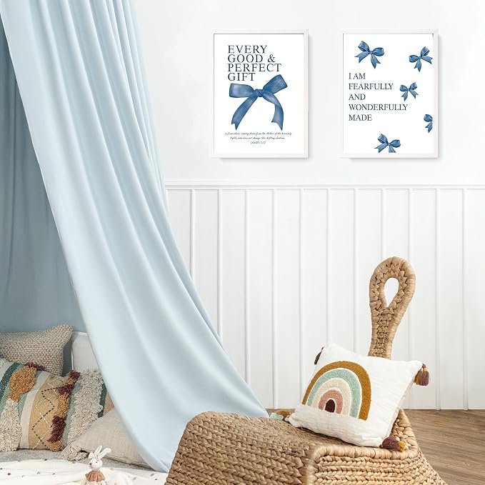 LARTSFRO Coquette Navy Blue Bow Wall Art Decor Posters, Navy Blue Bow Room Bedroom Bathroom Dorm Wall Art Decor Aesthetic for Teen Girls Gifts, Inspirational Bible Verses Bow Wall Decor, 12x16 Inch Set of 4 Pcs Bow Pictures (UNFRAMED)