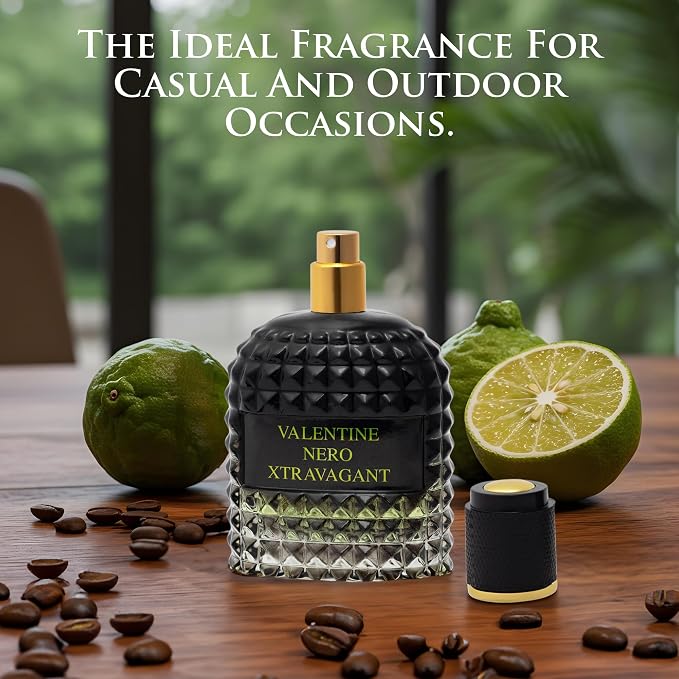 Valentine Nero Xtravagant for Men - Oriental Fougere Fragrance - Top Notes of Calabrian Bergamot & Espresso Coffee Accord - Base Scents of Refined Vetiver - Elegant 100ml Bottle, Parfume for Men