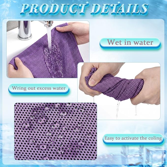 Honoson 10 Pcs Cooling Towels for Neck and Face, 47"x12" Sports Breathable Ice Towels Microfiber Chilly Sweat Rags with Portable Bottle for Gym Golf Athletes Yoga Workout Hot Weather (Purple)