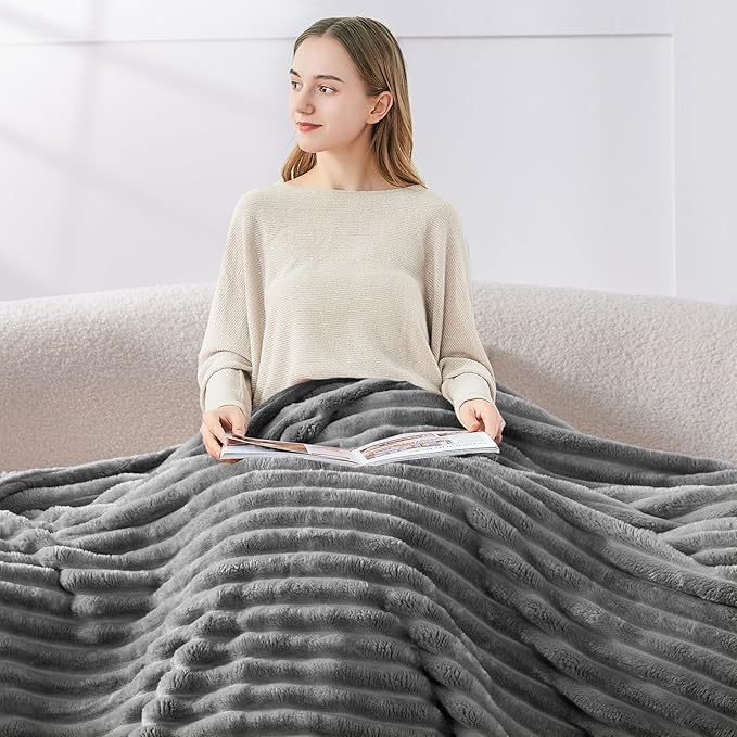 BEDELITE Ribbed Full Size Blanket for Bed, Cream, 84"x90" | Ultra-Soft Plush Fleece, Warm Yet Lightweight, Ribbed Texture, Home Decor, Machine Washable, Giftable, All-Season Use