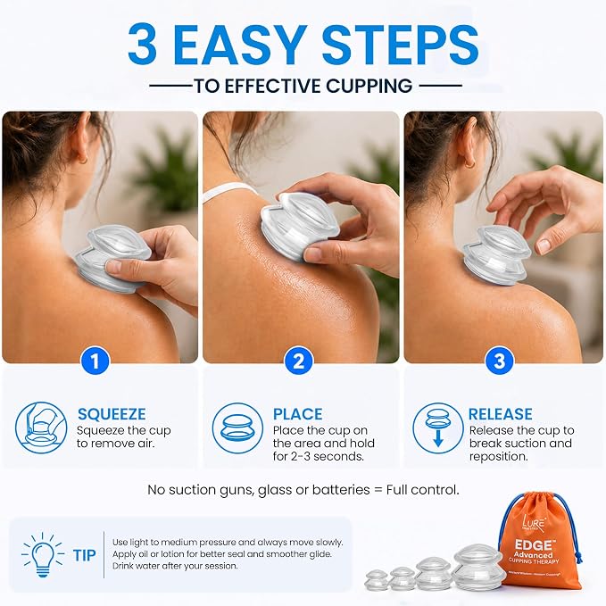 Silicone Cupping Therapy Set Professional Massage Cupping Cups for Cupping Therapy - 8 Cup Kit for Massage, Myofascial Release, Cellulite Reduction - Pack of 2 (Lure Clear)