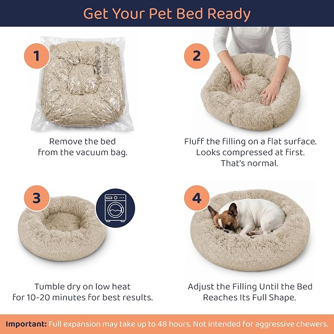 Donut Dog Bed - Premium Comfort for Anxiety Relief - Fluffy & Calming Design with Ultra-Plush Support | Cozy Round Dog Bed with Super Soft Circle Style (Beige, X-Large)