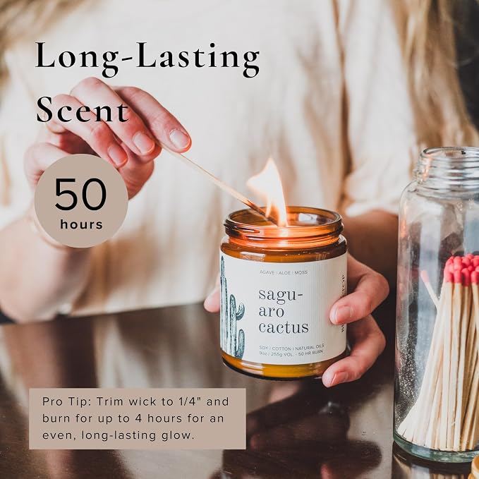Broken Top Saguaro Cactus Pure Soy Candle | 9 oz. | Agave, Aloe & Moss. 50-Hour Burn Time. Natural Cotton Wick, Vegan, No Parabens, No Phthalates