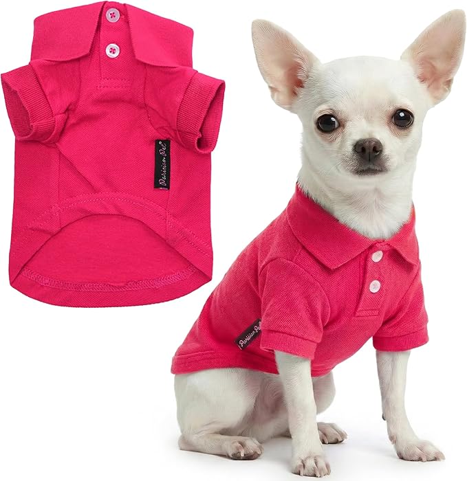 Parisian Pet Dog Polo Shirt – Classic Pink Cotton Pet Apparel with Collar & Buttons - Soft Breathable Puppy T-Shirt - Cute Dog Clothes - Ideal Summer Clothes for Small Dogs - Shirts for Dogs Girl